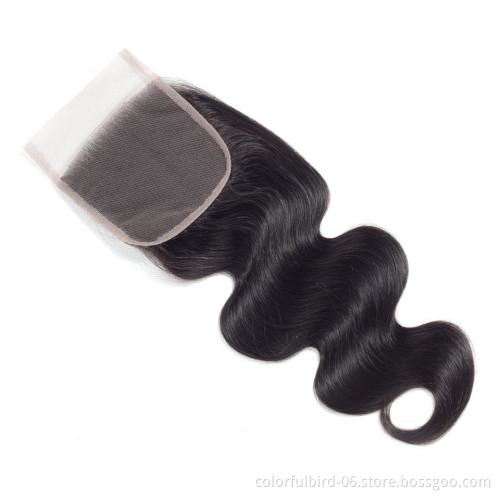 Wholesale 10 12 Inch Virgin Human India Hair 4x4 Natural Color Body Wave 4*4 Transparent Lace Closure human hair